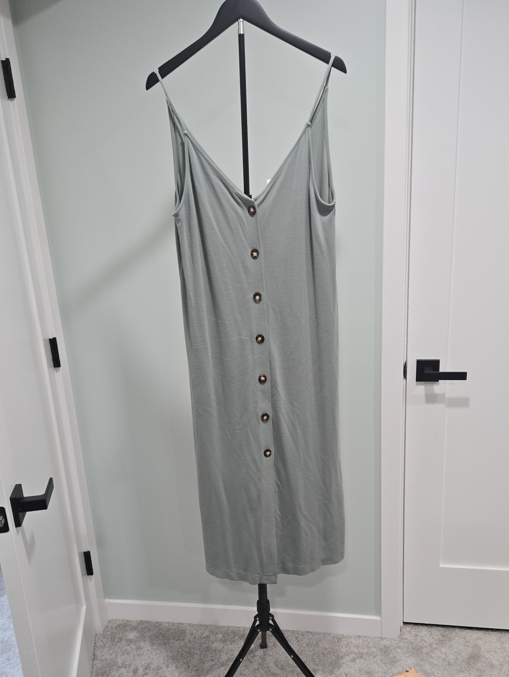 Lou & Grey Sage Green Button-Front Midi Slip Dress